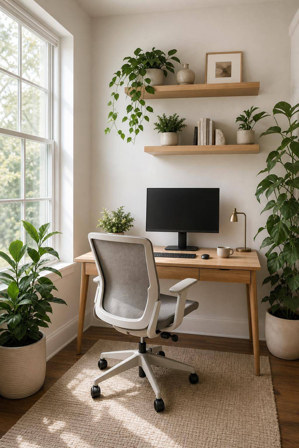 kleines Arbeitszimmer einrichten- Ergänze Pflanzen für eine frische Atmosphäre