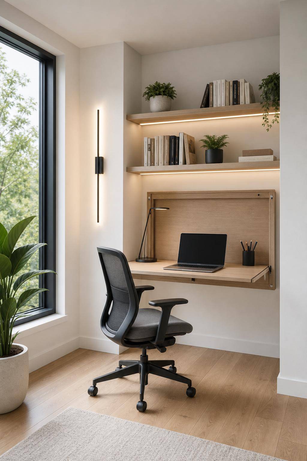 kleines Arbeitszimmer einrichten- Integriere flexible Klappschreibtische