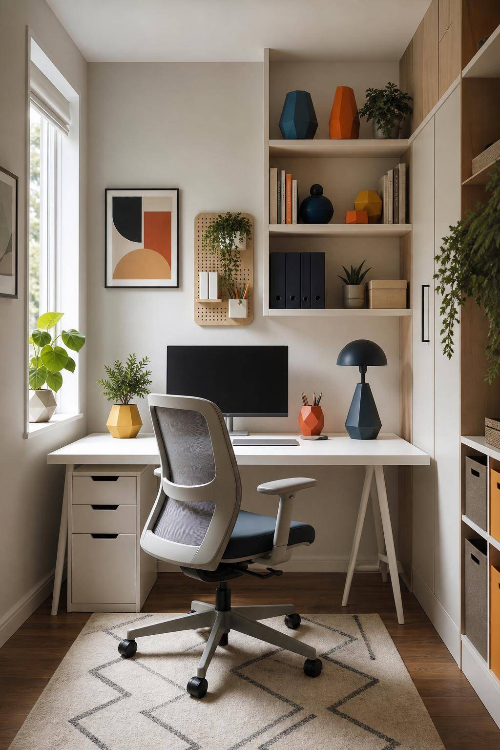 kleines Arbeitszimmer einrichten- Spiele mit geometrischen Formen bei Accessoires