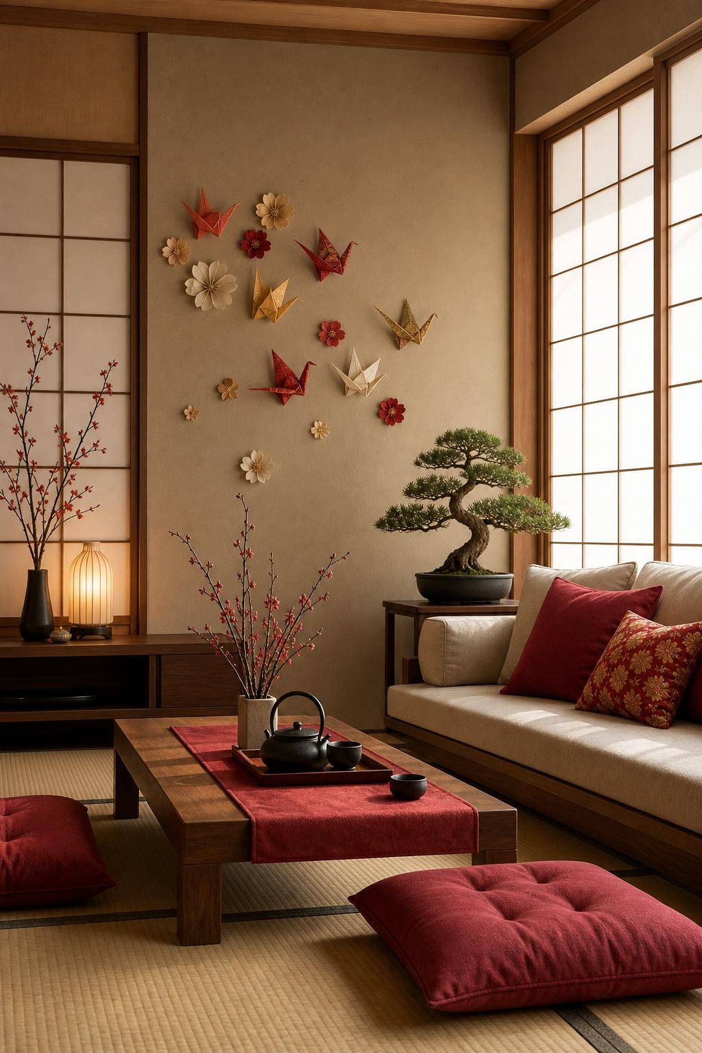 Asiatischer Einrichtungsstil- Dekoriere mit Origami-Figuren im Raum