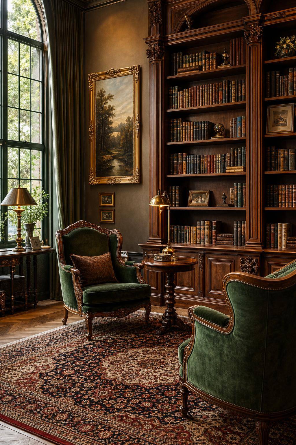 Bibliothek zuhause einrichten- Ergänze antike Möbel als Eyecatcher