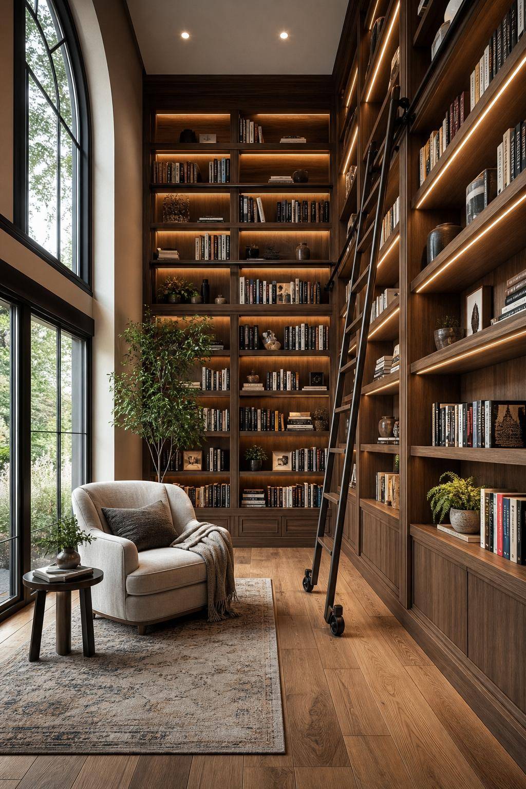 Bibliothek zuhause einrichten- Erweitere mit einer Leiter für Loft-Feeling