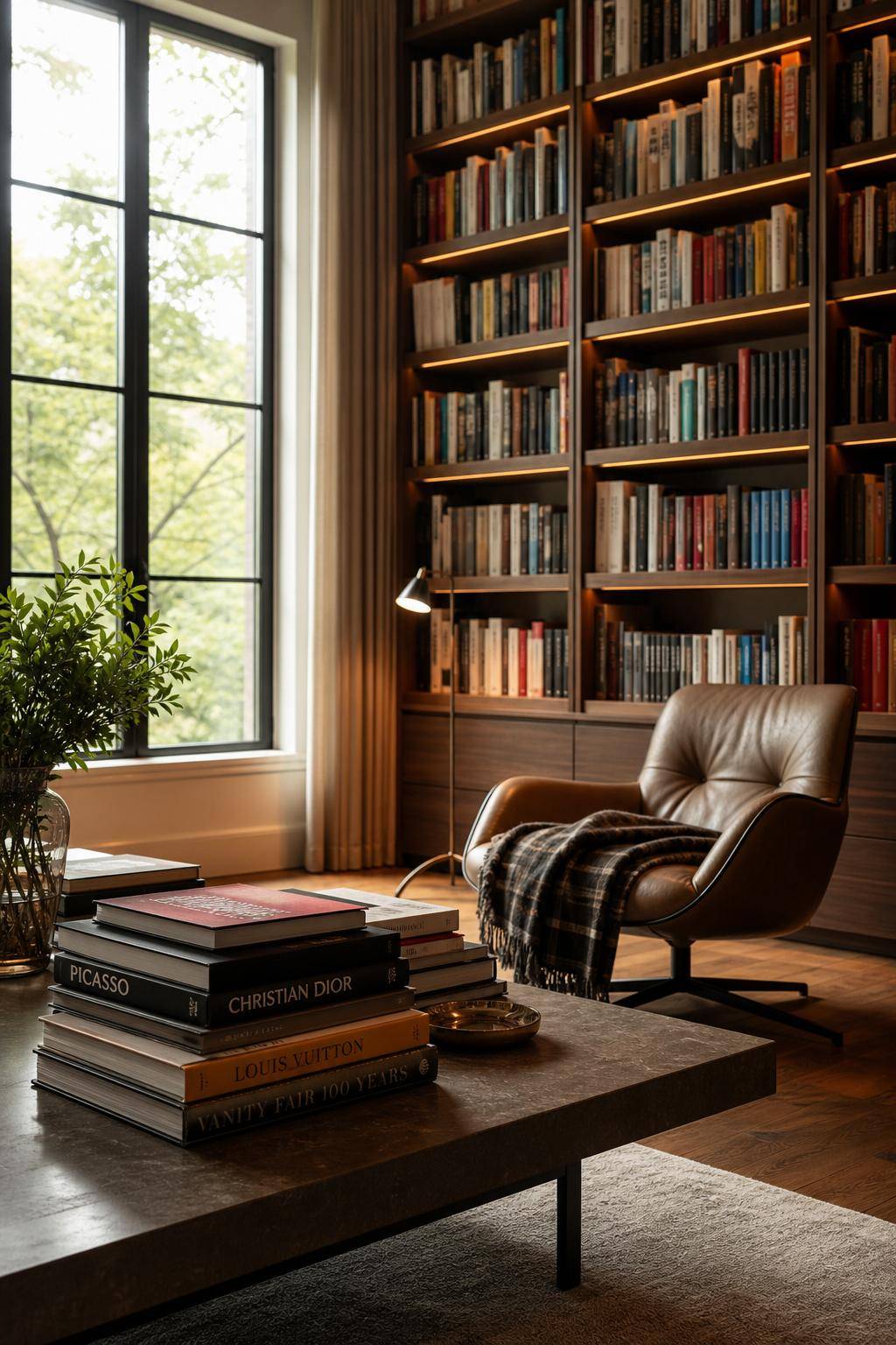 Bibliothek zuhause einrichten- Staple große Bildbände als Designobjekte