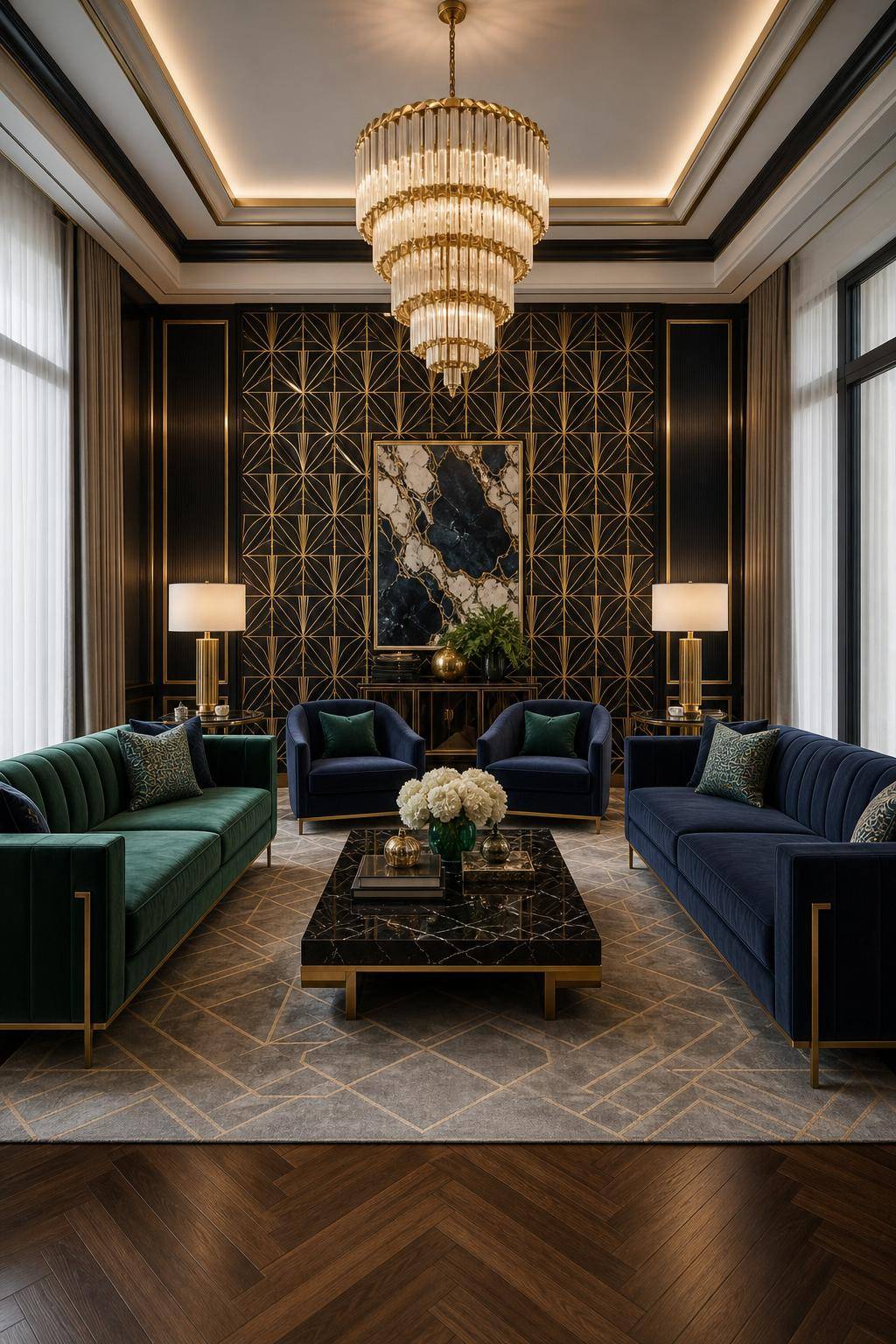 Einrichtung im Art-Deco-Stil - Kombiniere edle Samtstoffe mit geometrischen Mustern