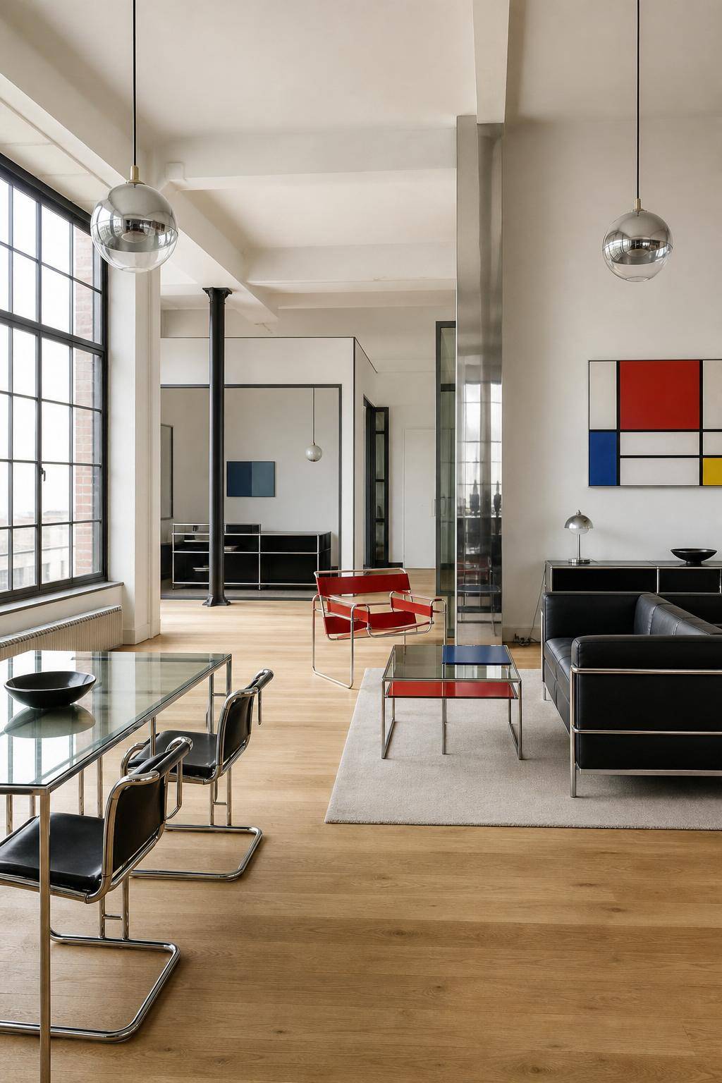 Einrichtung im Bauhausstil- Installiere Hängelampen mit Glas und Metall