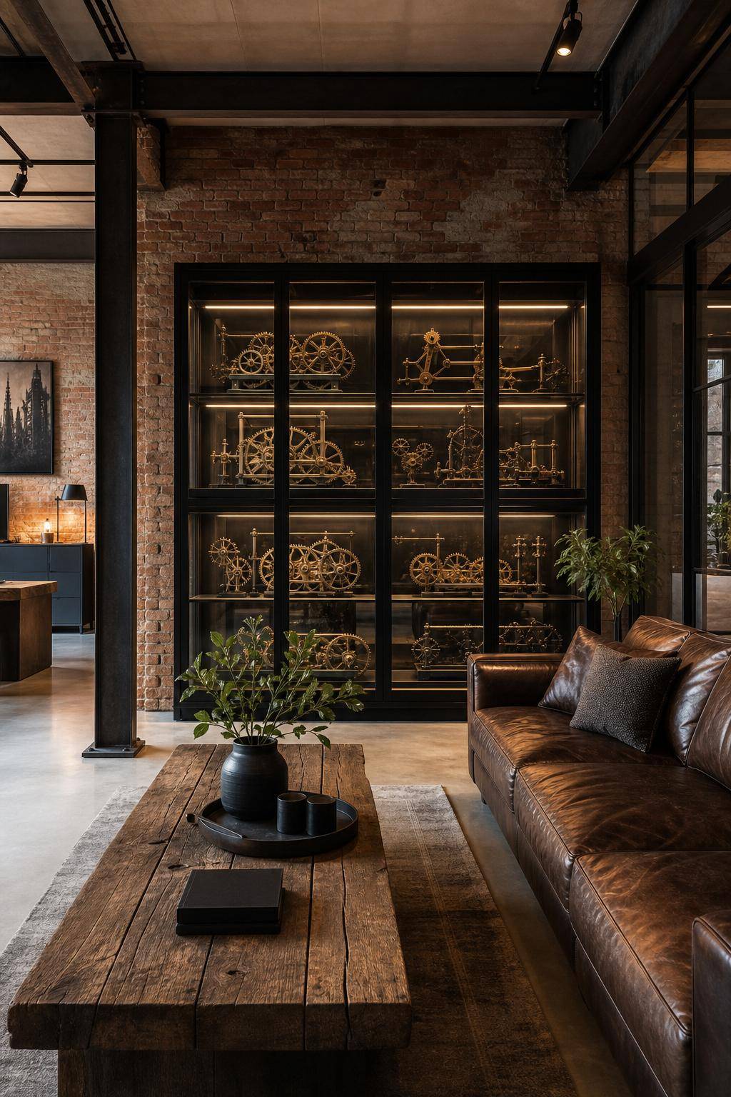 Einrichtungsstil: Industrial Style- Präsentiere Industrieuhrwerke in einer Vitrine