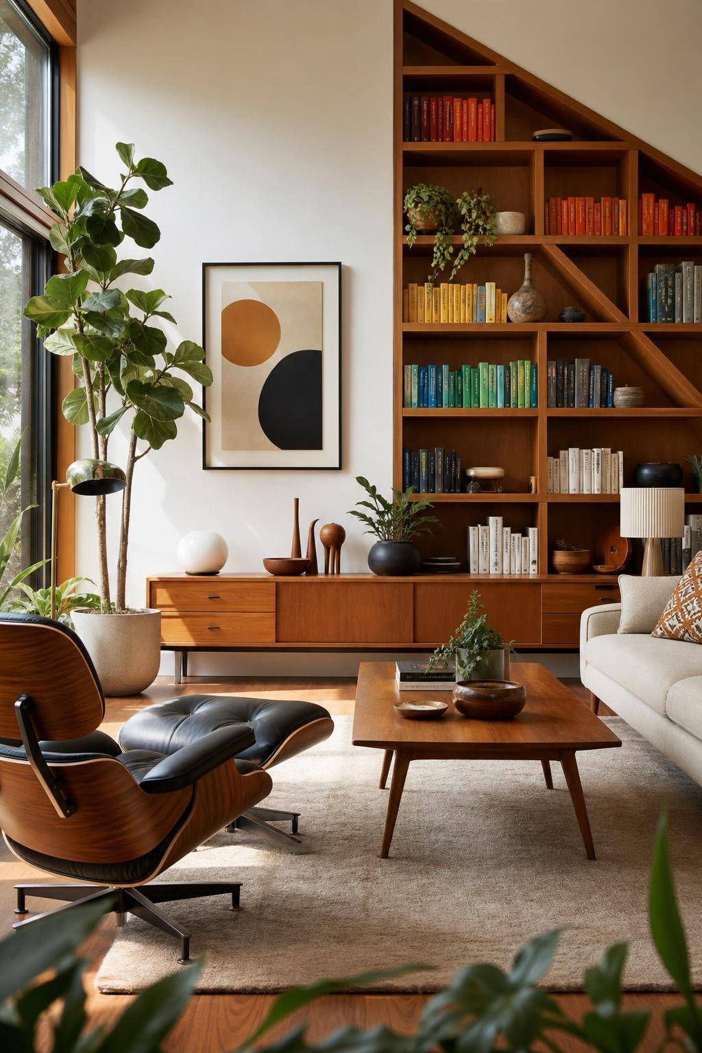 Einrichtungsstil: Mid Century Modern- Ordne Bücher farblich im Regal