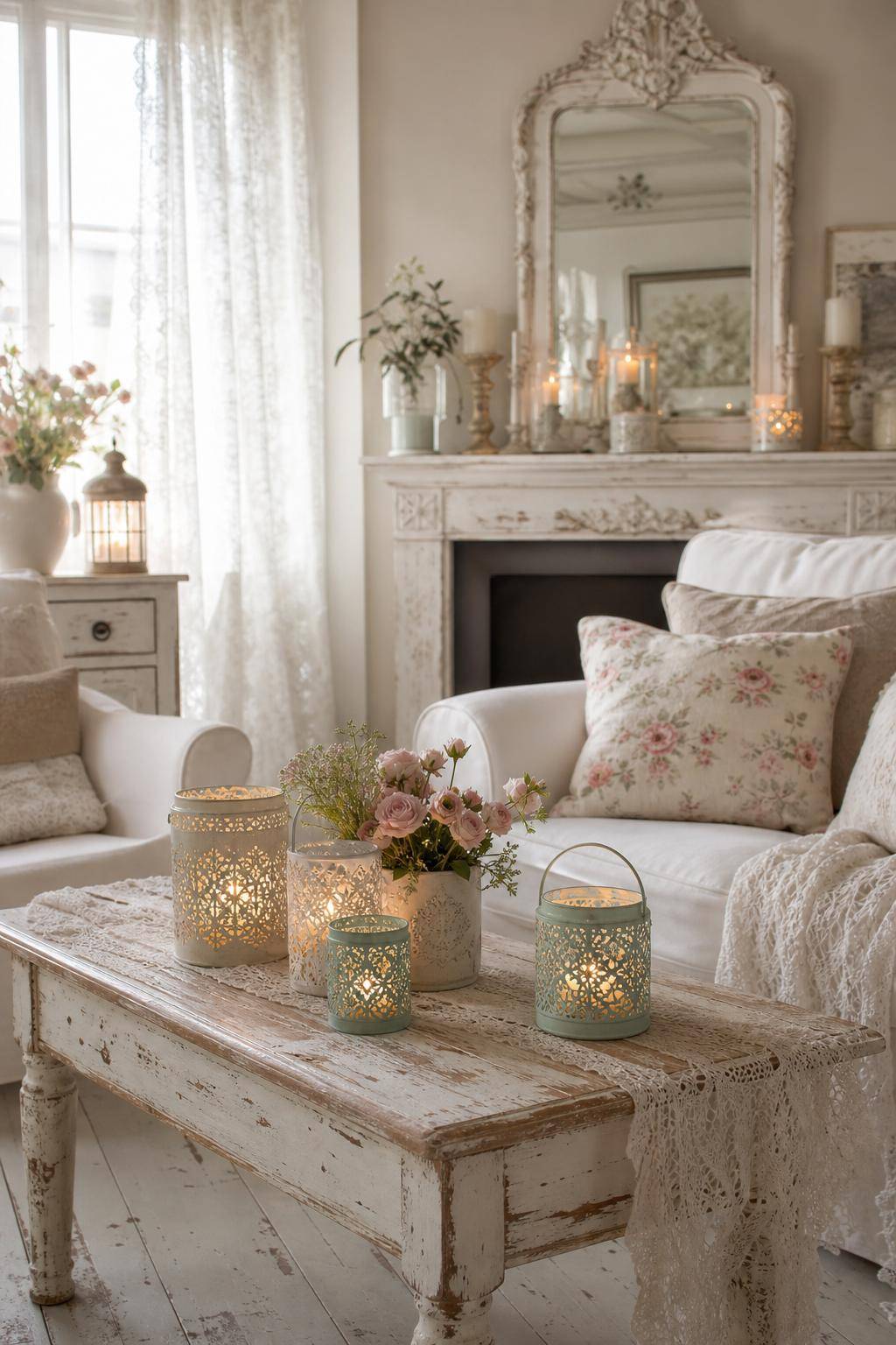 Einrichtungsstil: Shabby Chic- Arrangiere Kerzen in filigranen Teelichthaltern