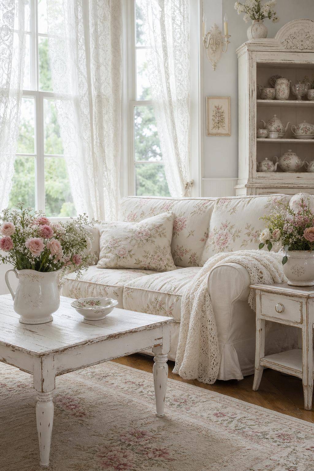 Einrichtungsstil: Shabby Chic- Hänge Spitzengardinen für ein weiches Lichtspiel auf