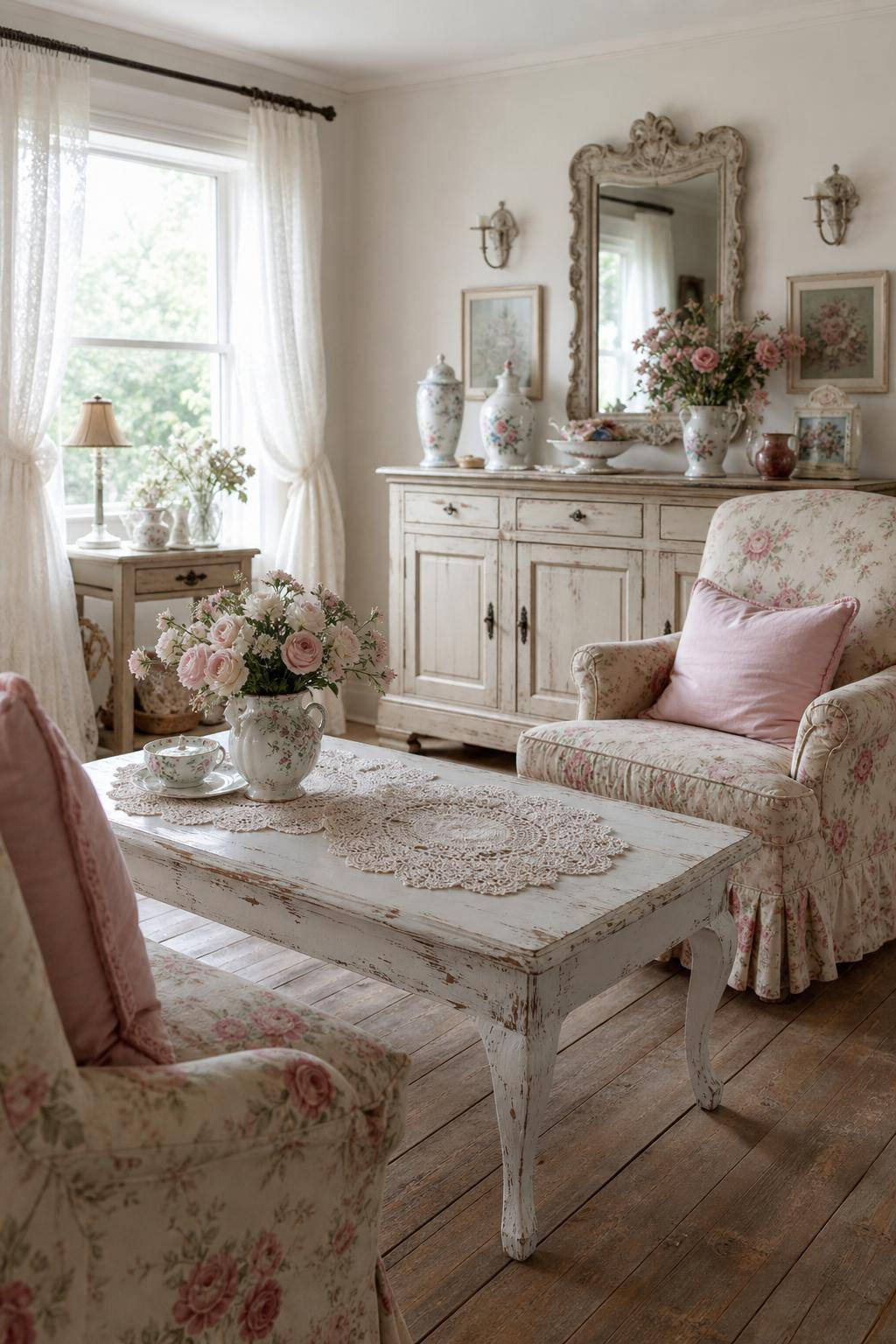 Einrichtungsstil: Shabby Chic- Nutze zierliche Spitzendecken für romantische Akzente