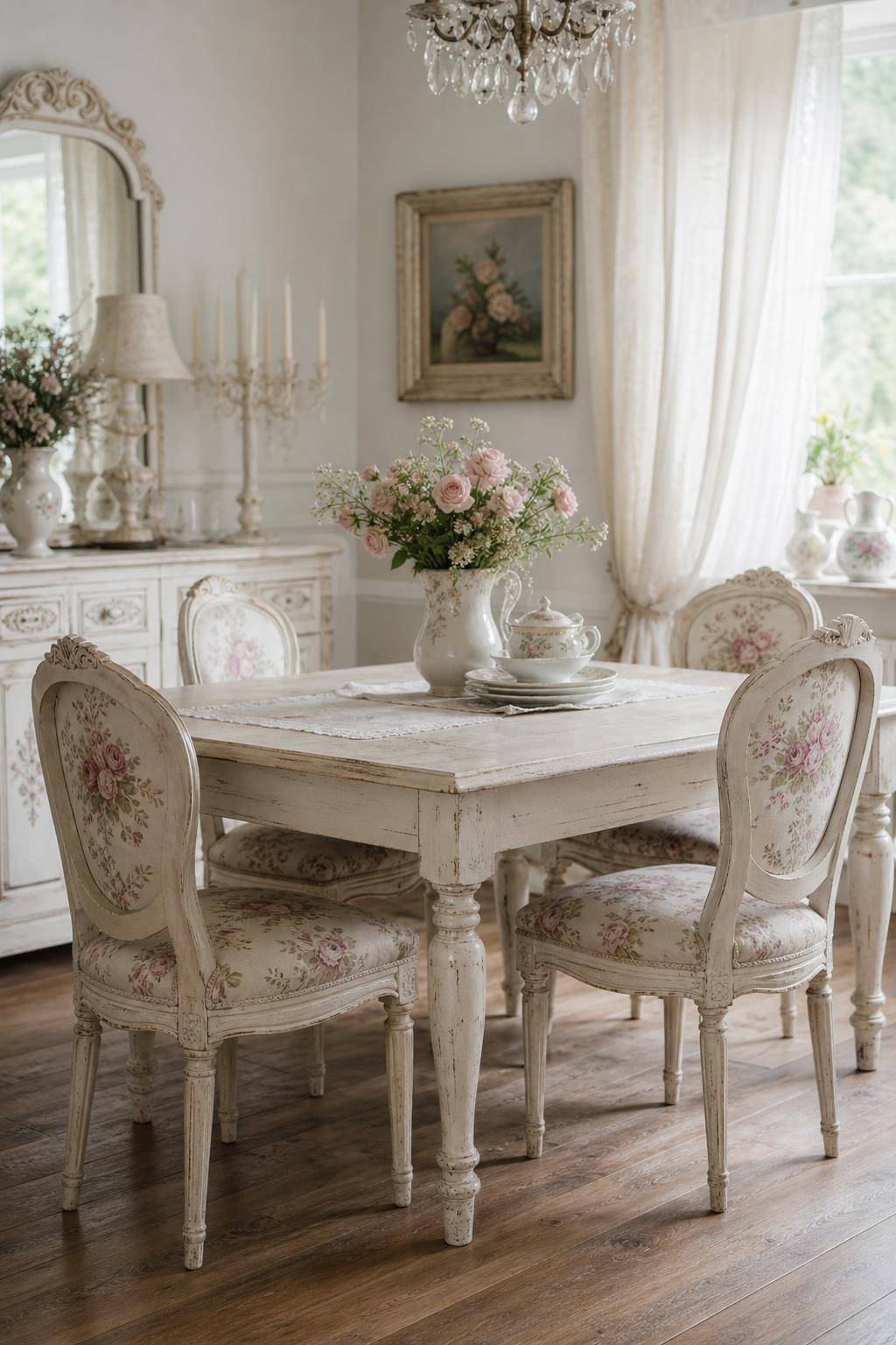 Einrichtungsstil: Shabby Chic- Polstere Stühle mit geblümtem Stoff neu