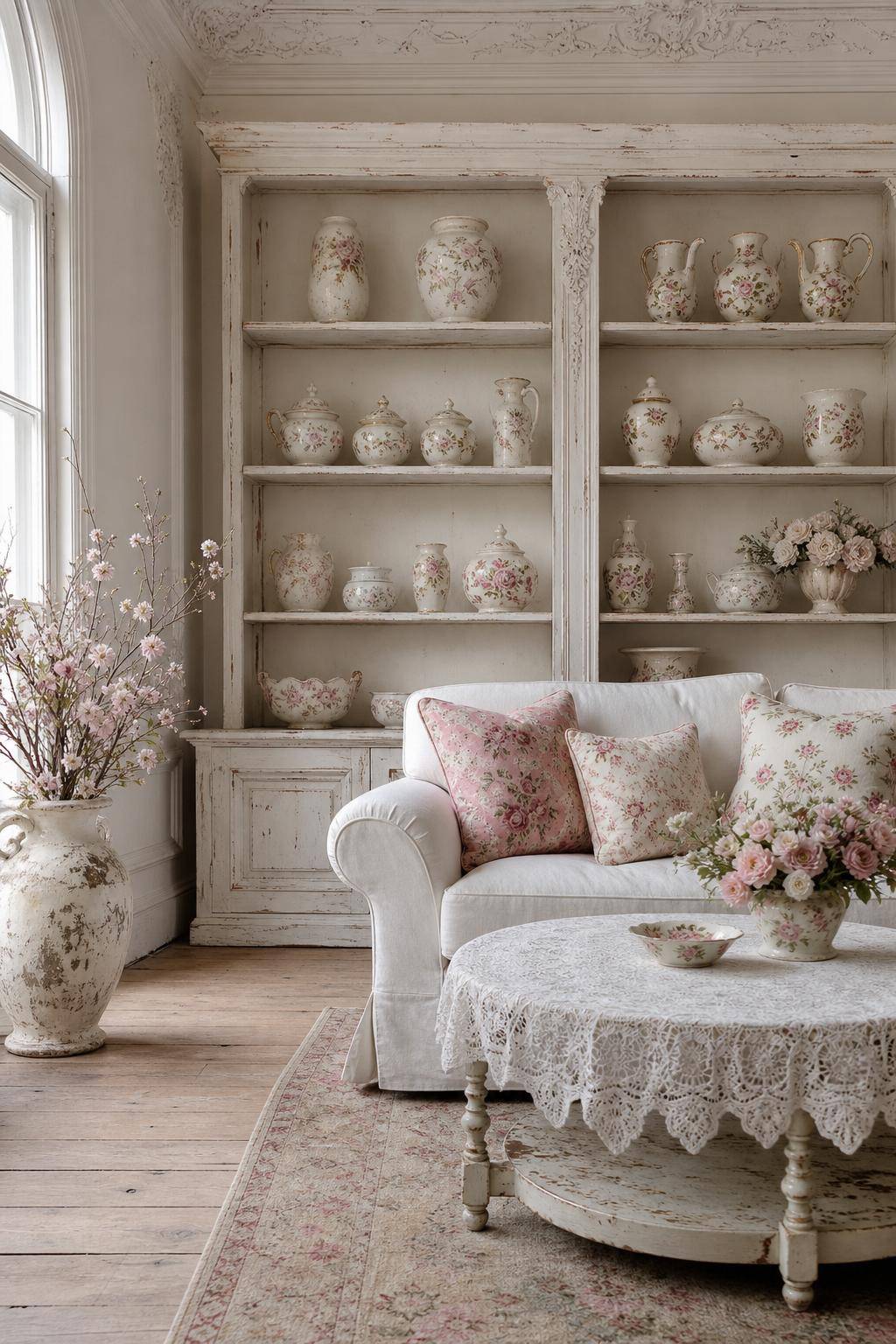 Einrichtungsstil: Shabby Chic- Schmücke Regale mit antiken Porzellanvasen