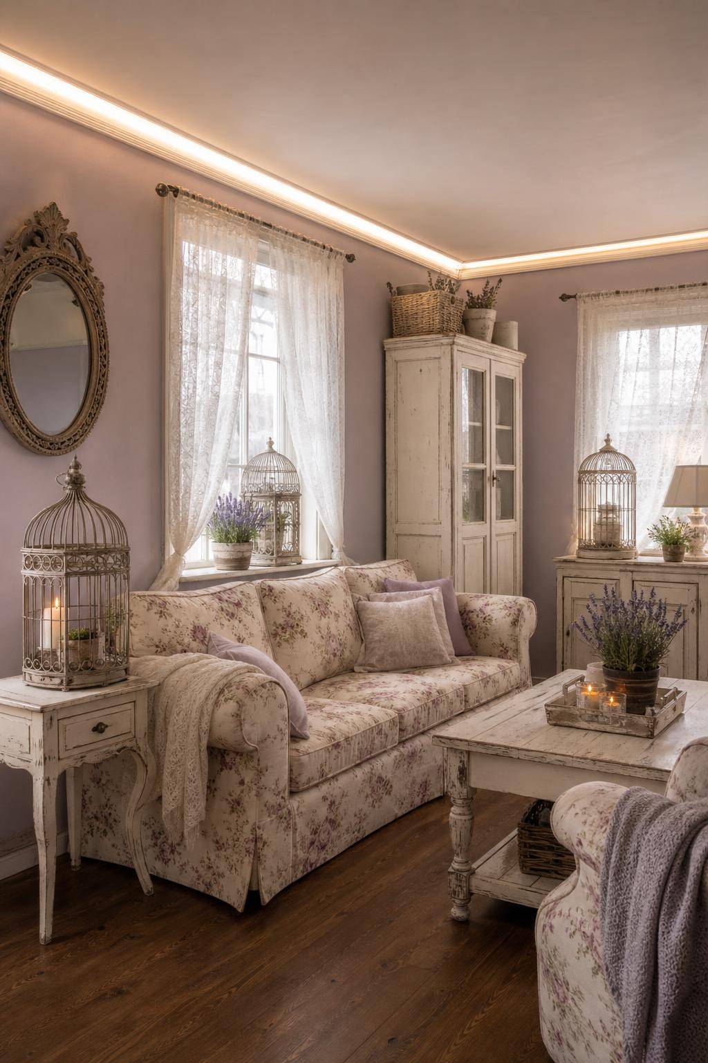 Einrichtungsstil: Shabby Chic- Stelle dekorative Vogelkäfige als Eyecatcher auf