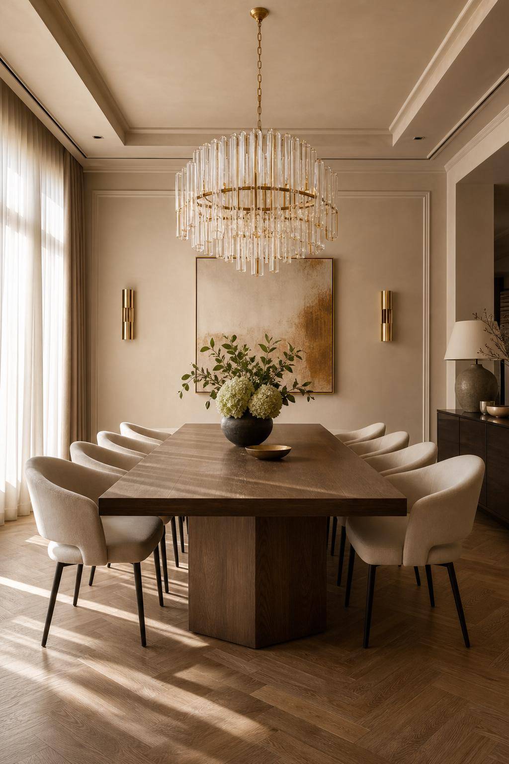 Esszimmer einrichten- Beleuchte den Tisch mit einer Statement-Lampe