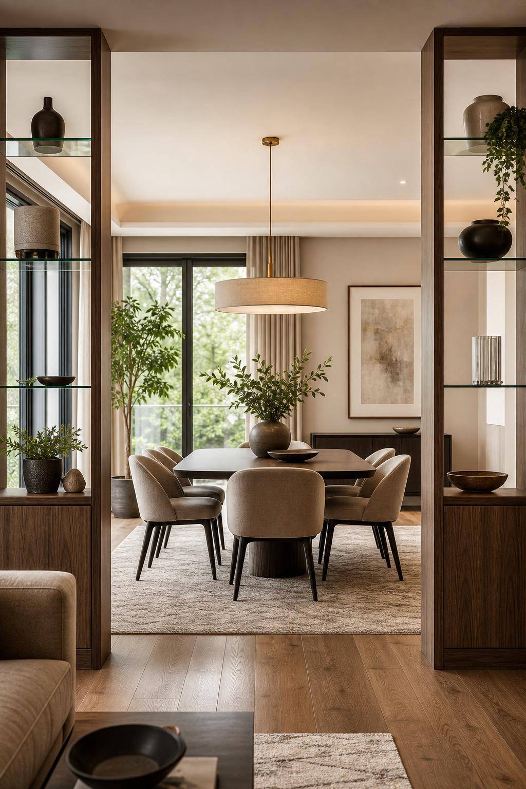 Esszimmer einrichten- Trenne Essbereich mit offenen Regalen elegant ab