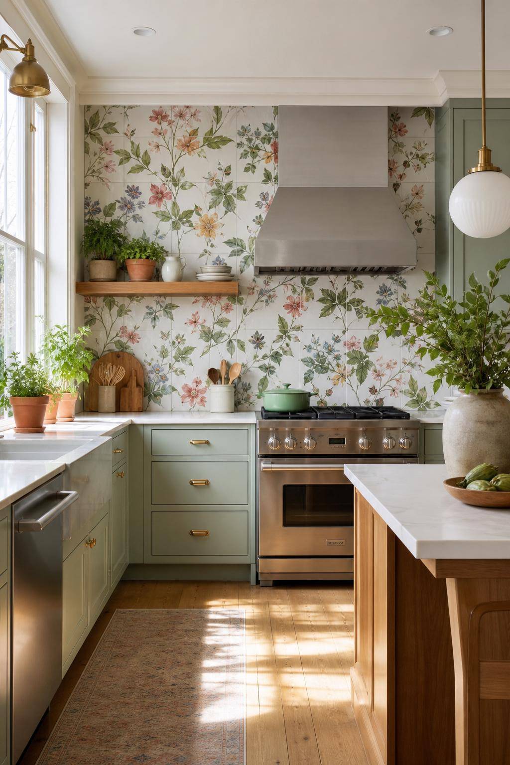 Fliesen-Ideen für die Küche- Präsentiere florale Muster für einen frischen Look