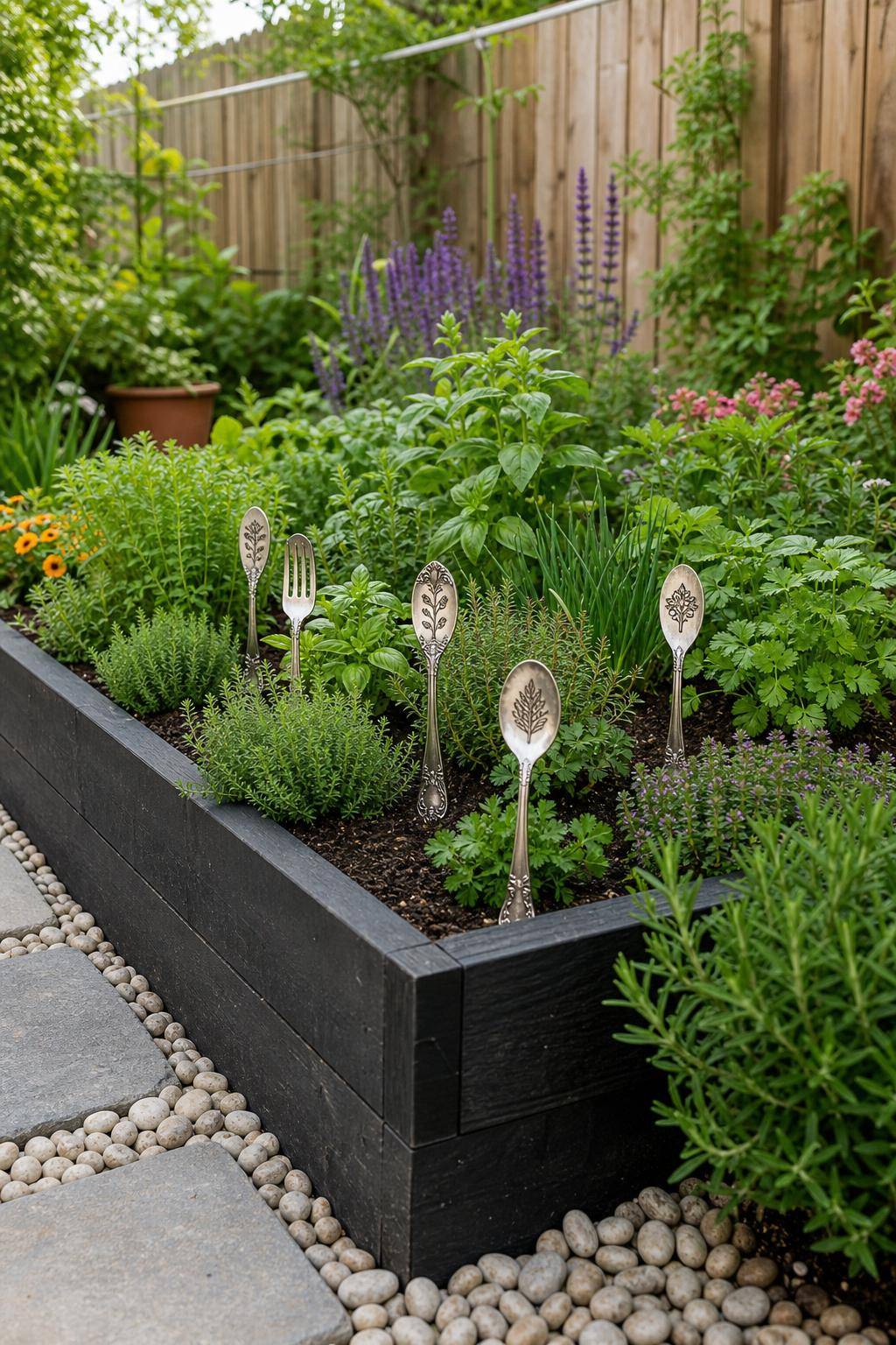 Garten-Upcycling-Ideen- Fertige aus Besteck witzige Gartenstecker
