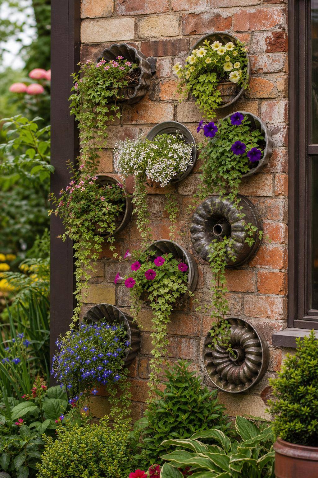 Garten-Upcycling-Ideen- Nutze Backformen als originelle Wandvasen