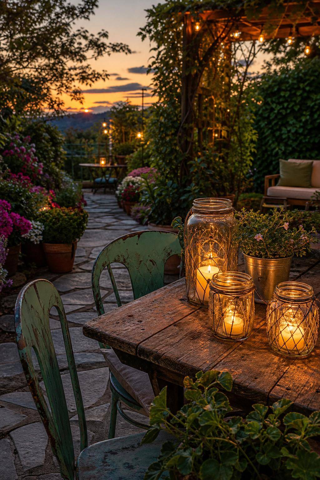 Garten-Upcycling-Ideen- Nutze Einmachgläser als windfeste Kerzenhalter