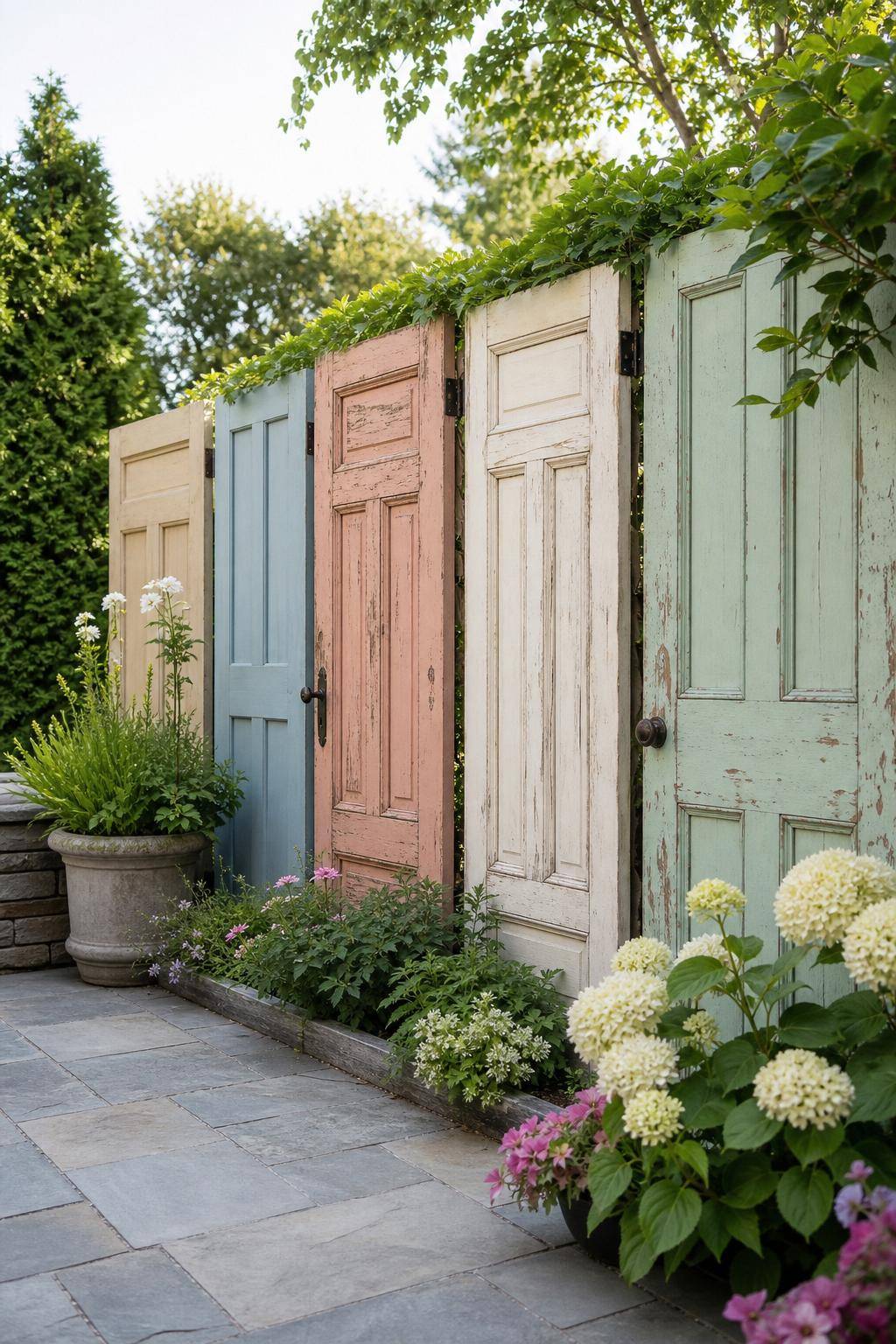 Garten-Upcycling-Ideen- Verwende alte Türen als Sichtschutzwände