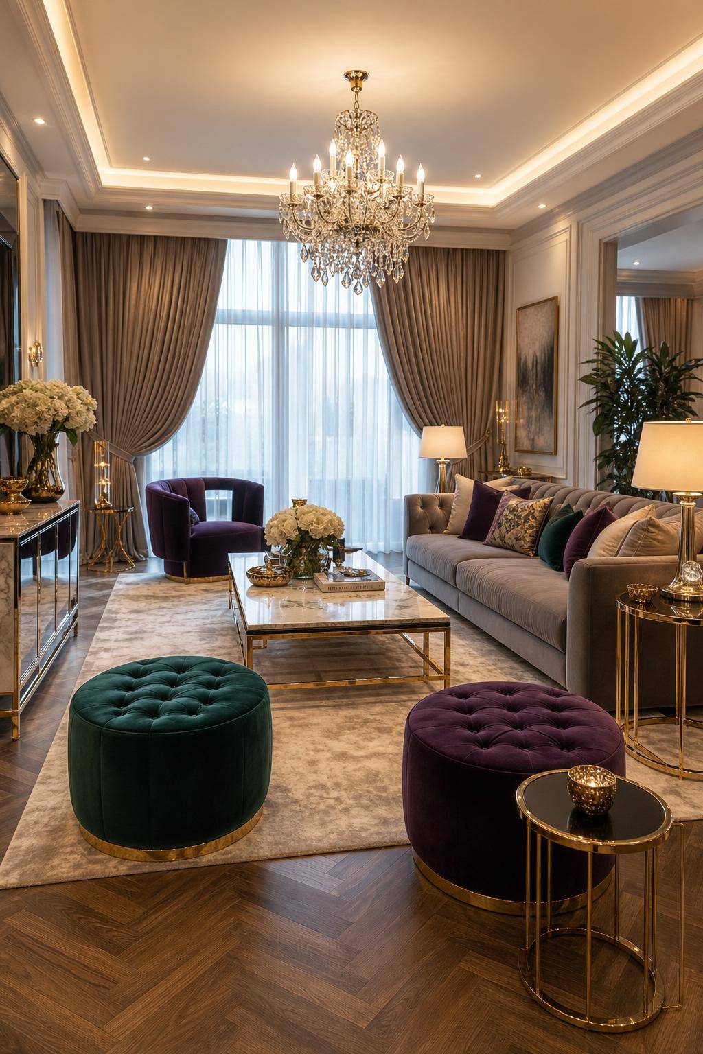 Glamour-Einrichtungsstil- Wähle elegante Poufs als flexible Sitzgelegenheiten
