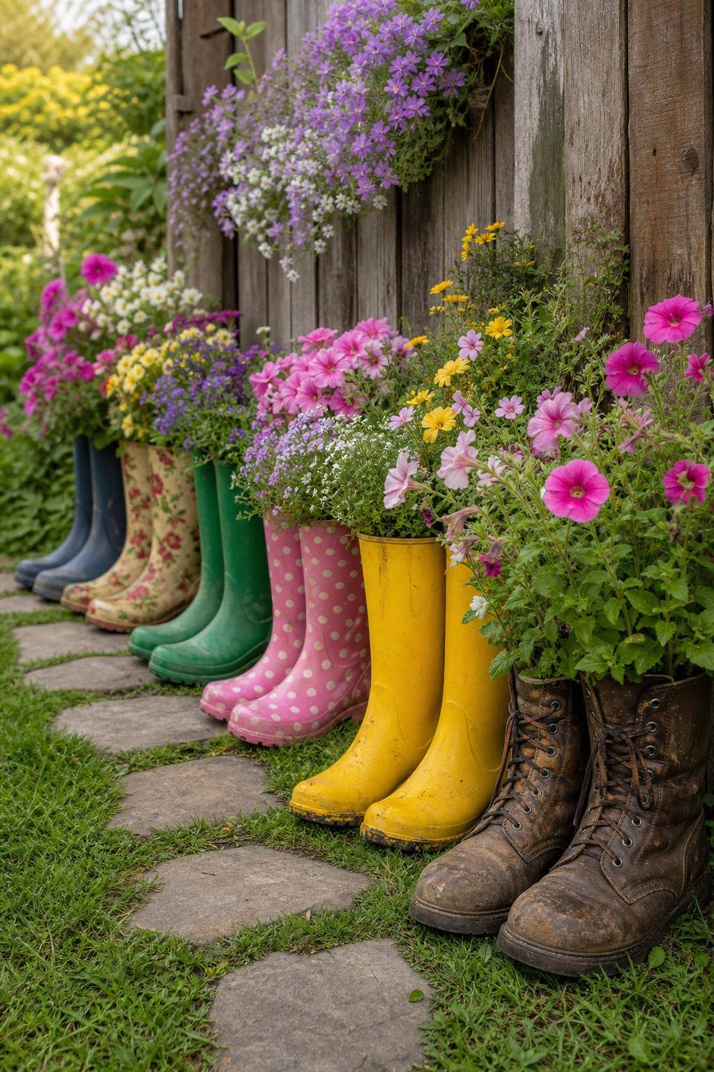 Ideen: Garten-Deko- Bepflanze Stiefel oder Gummistiefel mit Blumen