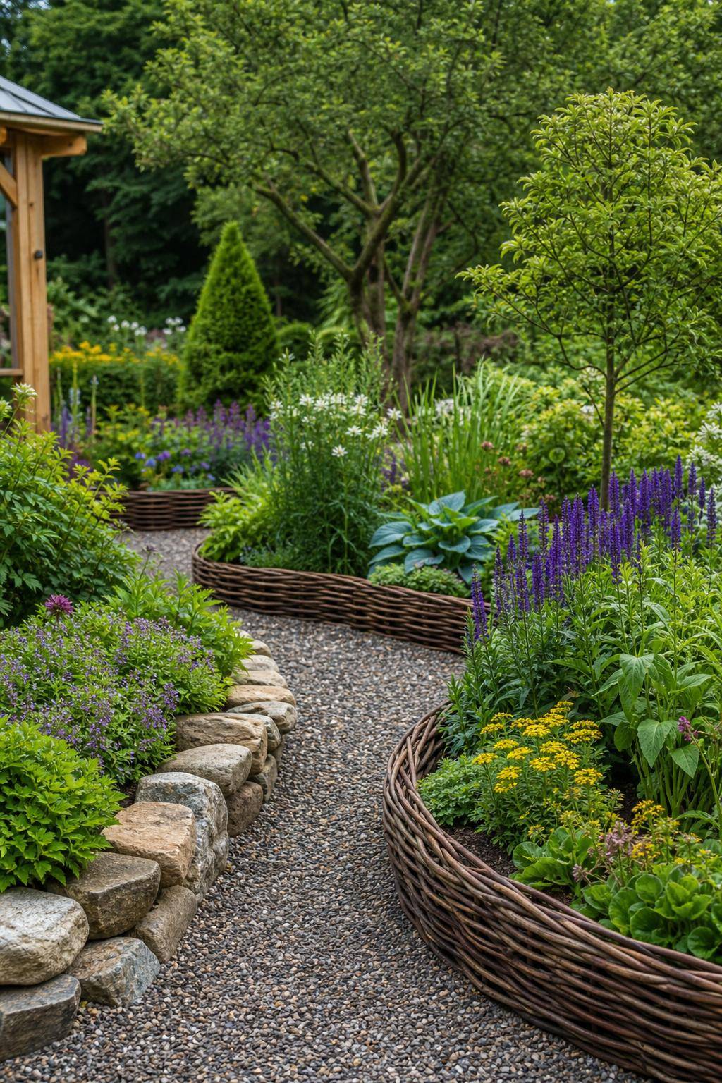 Ideen: Garten-Deko- Umrahme Beete mit Weidenruten oder Natursteinen