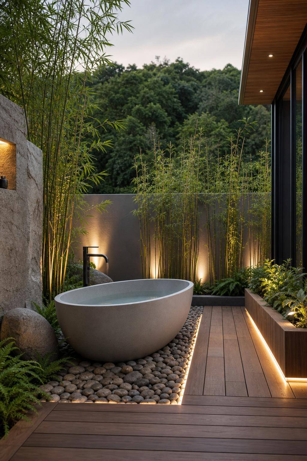 Ideen für Badewanne im Freien- Dekoriere mit Steinen und Flusskieseln