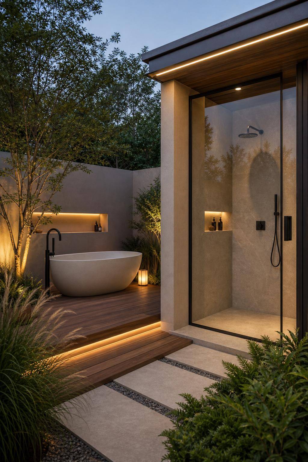 Ideen für Badewanne im Freien- Lege eine Outdoor-Dusche für Erfrischung an