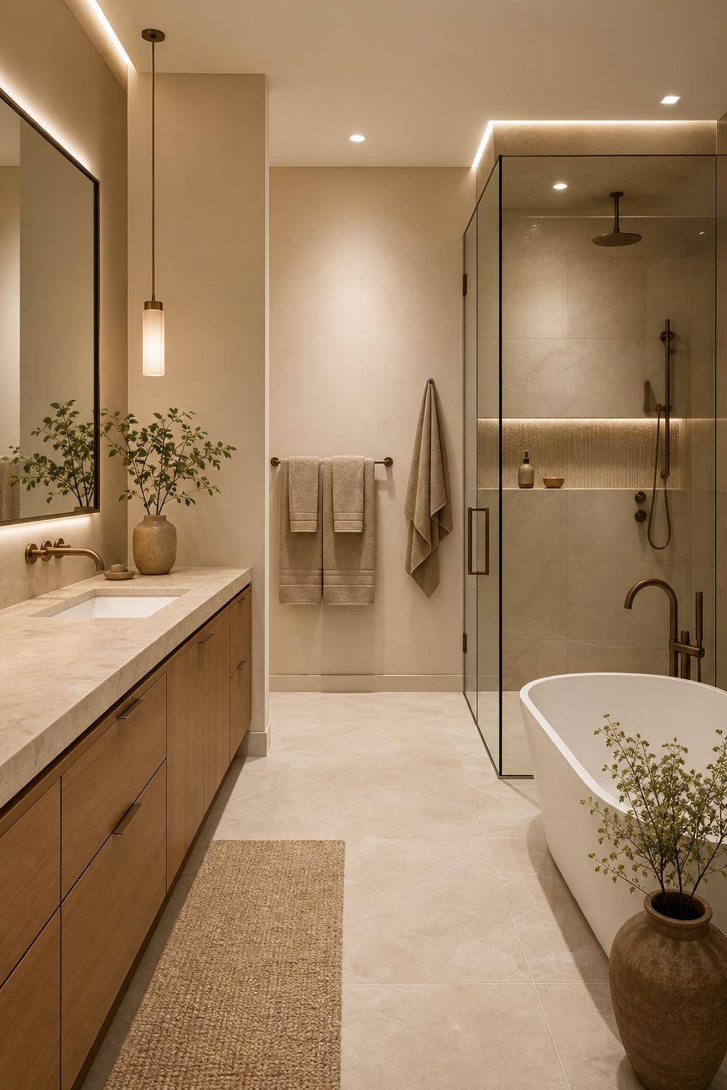 Ideen für Badezimmer in Beige-Wähle sandfarbene Handtücher für einheitliche Optik