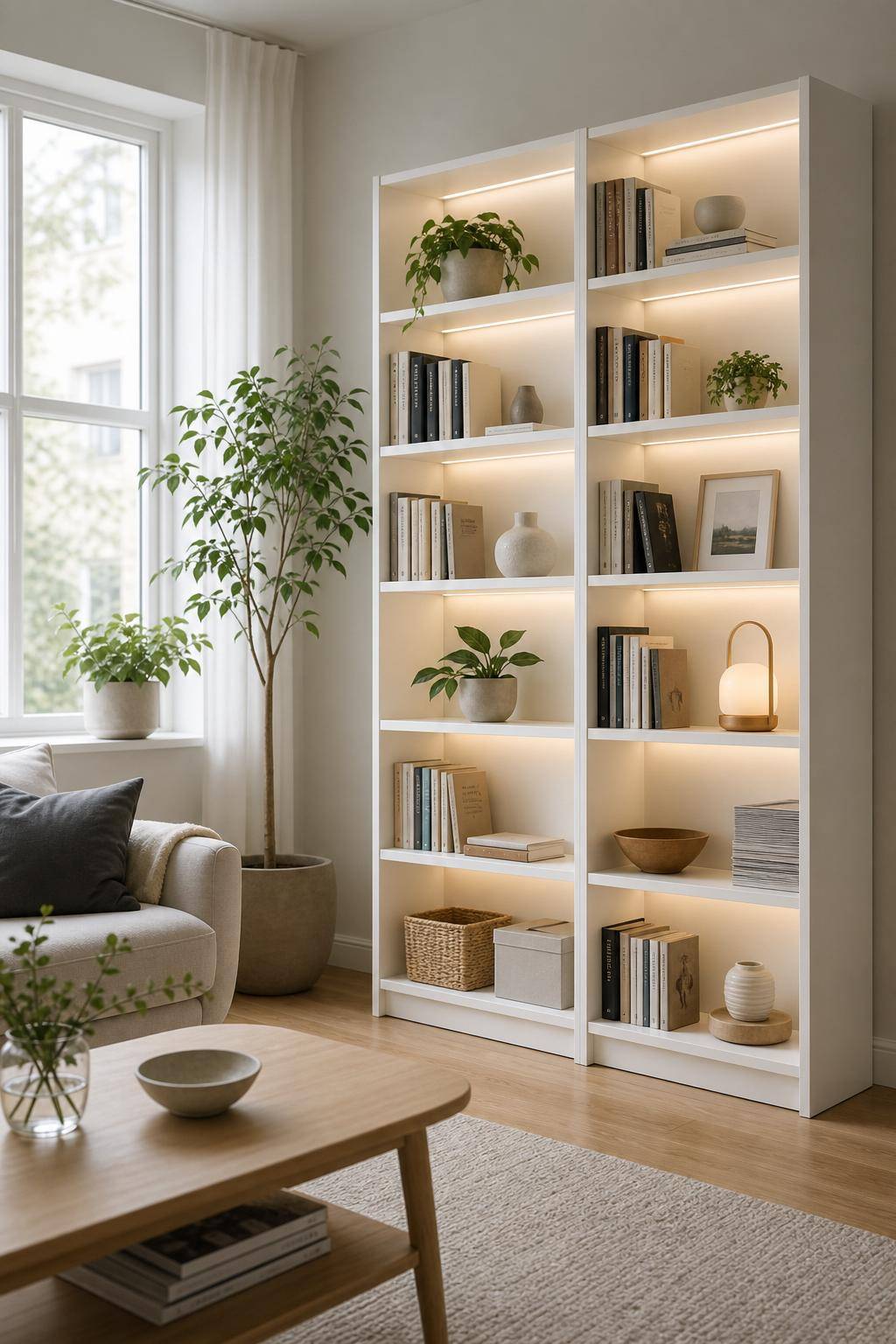Ideen für IKEA Billy-Regal- Beleuchte das Regal mit LED-Strips