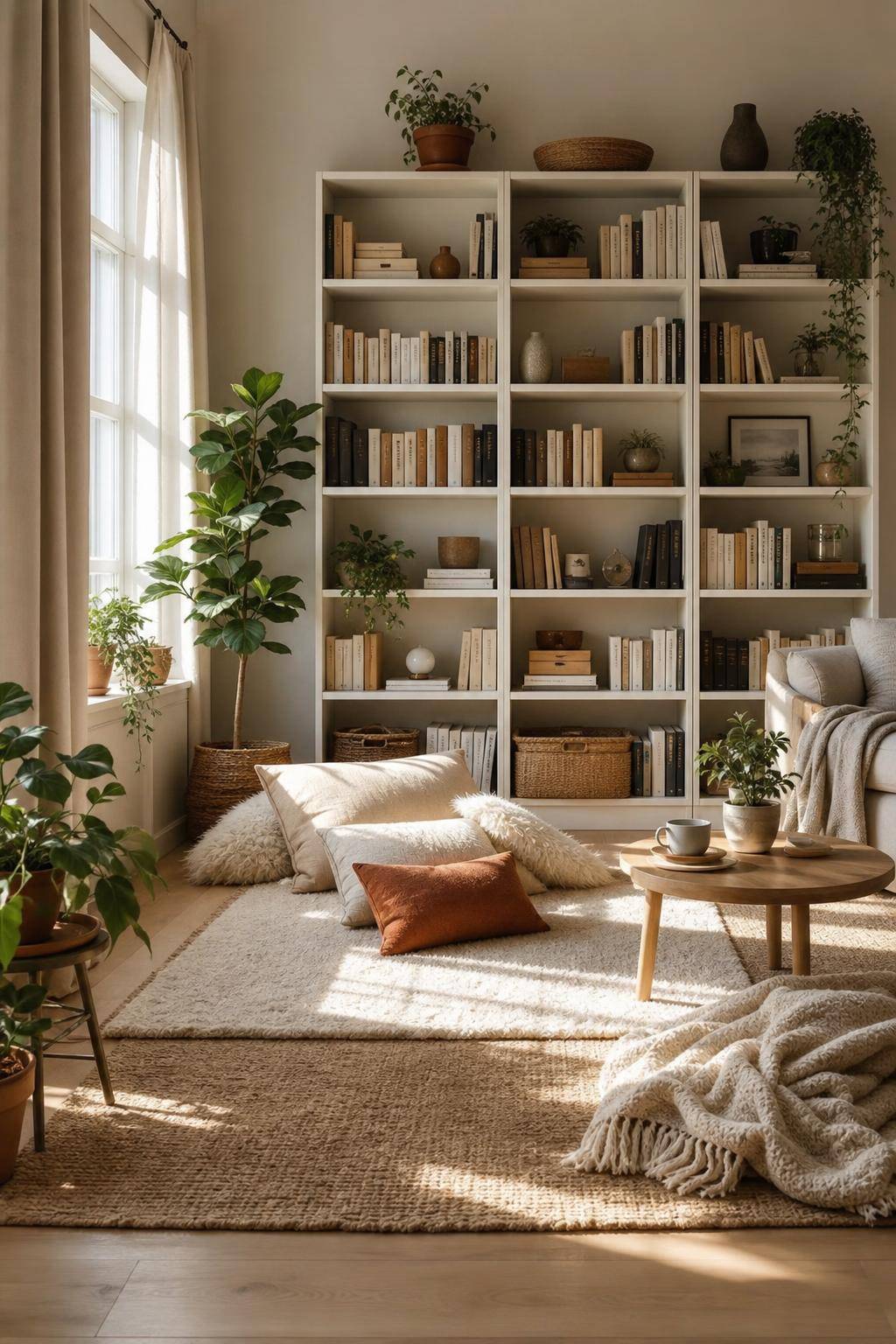 Ideen für IKEA Billy-Regal- Lege Teppiche davor für kuschelige Ecken