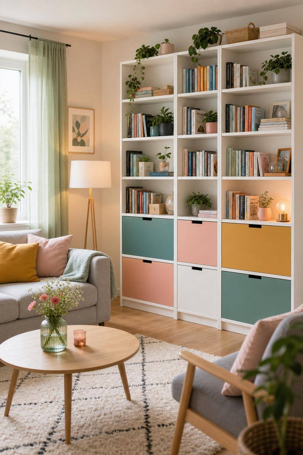 Ideen für IKEA Billy-Regal- Trenne Bereiche durch bunte Boxen