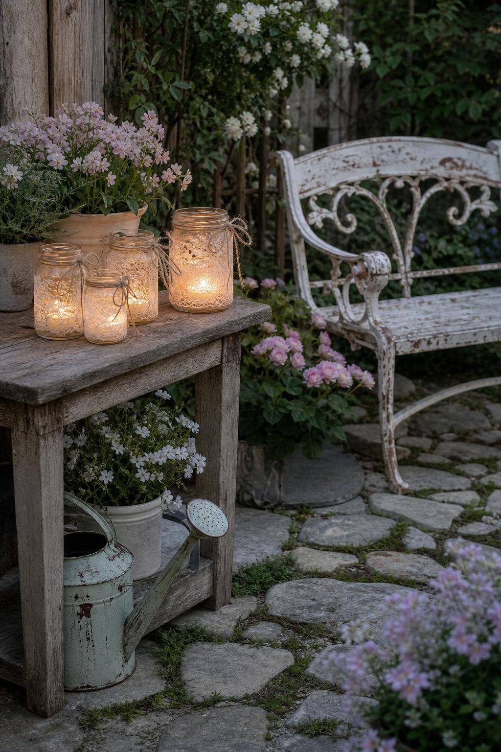 Ideen für Shabby-Chic-Garten- Bastele Windlichter aus alten Marmeladengläsern