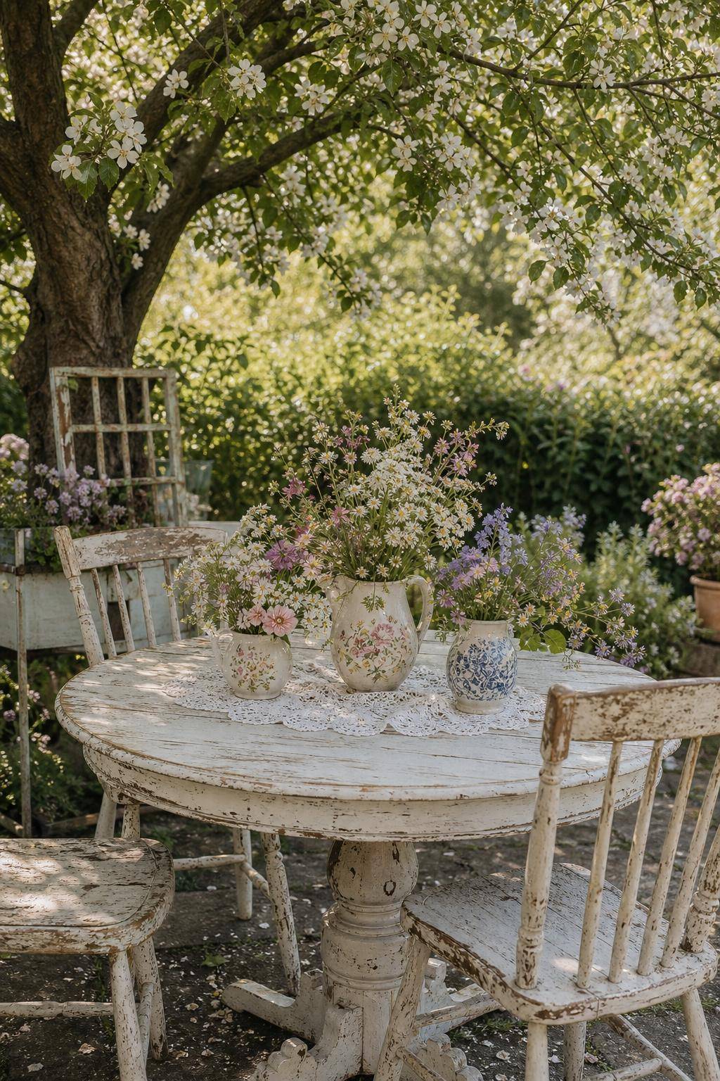 Ideen für Shabby-Chic-Garten- Nutze Omas Spitzendecken als Tischdeko
