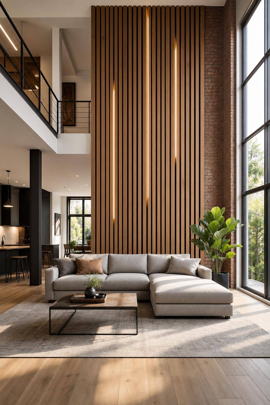 Ideen und Inspiration: Wandpaneele im Wohnzimmer- Arrangiere schmale Paneele für Loft-Charakter