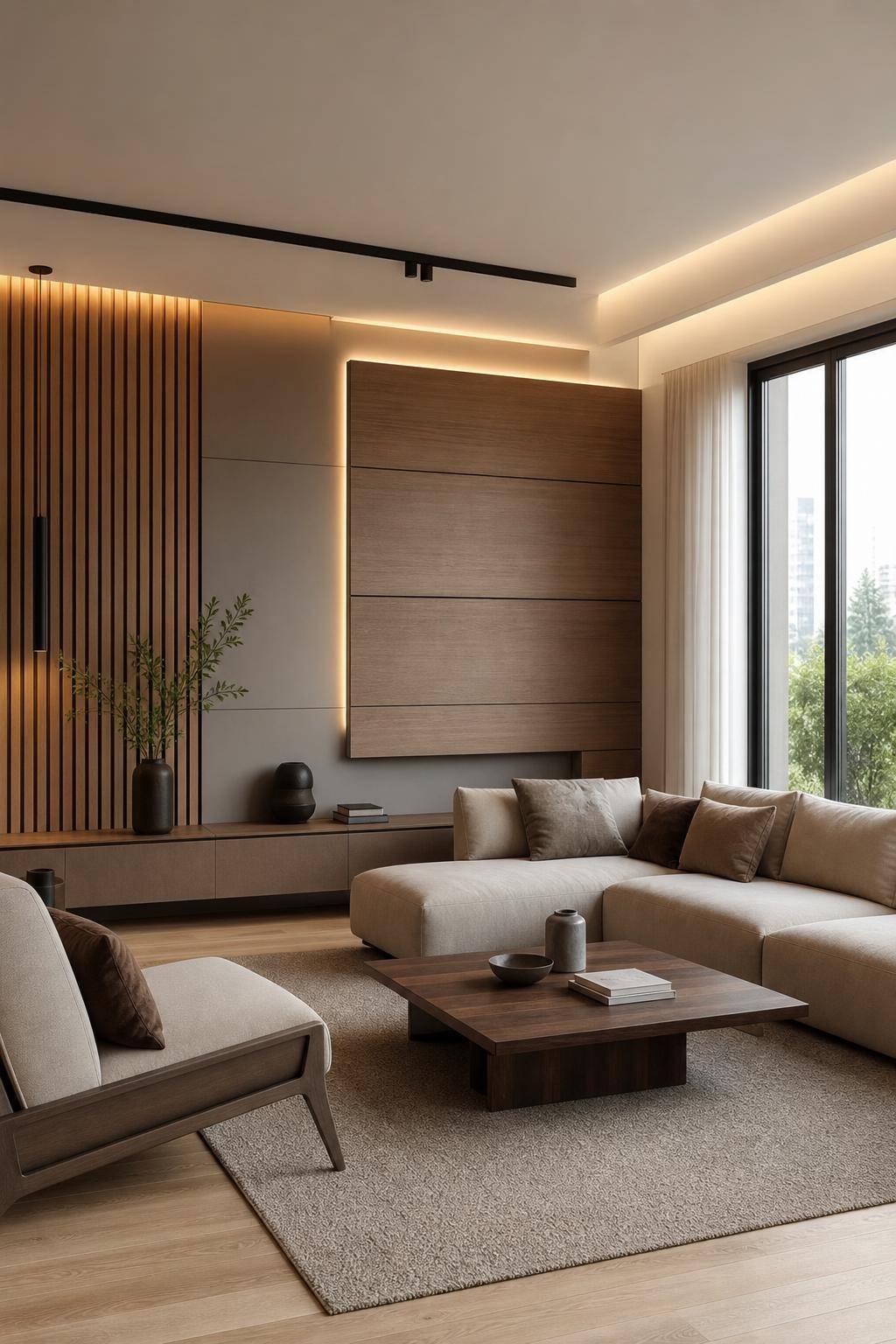Ideen und Inspiration: Wandpaneele im Wohnzimmer- Experimentiere mit vertikalen und horizontalen Strukturen