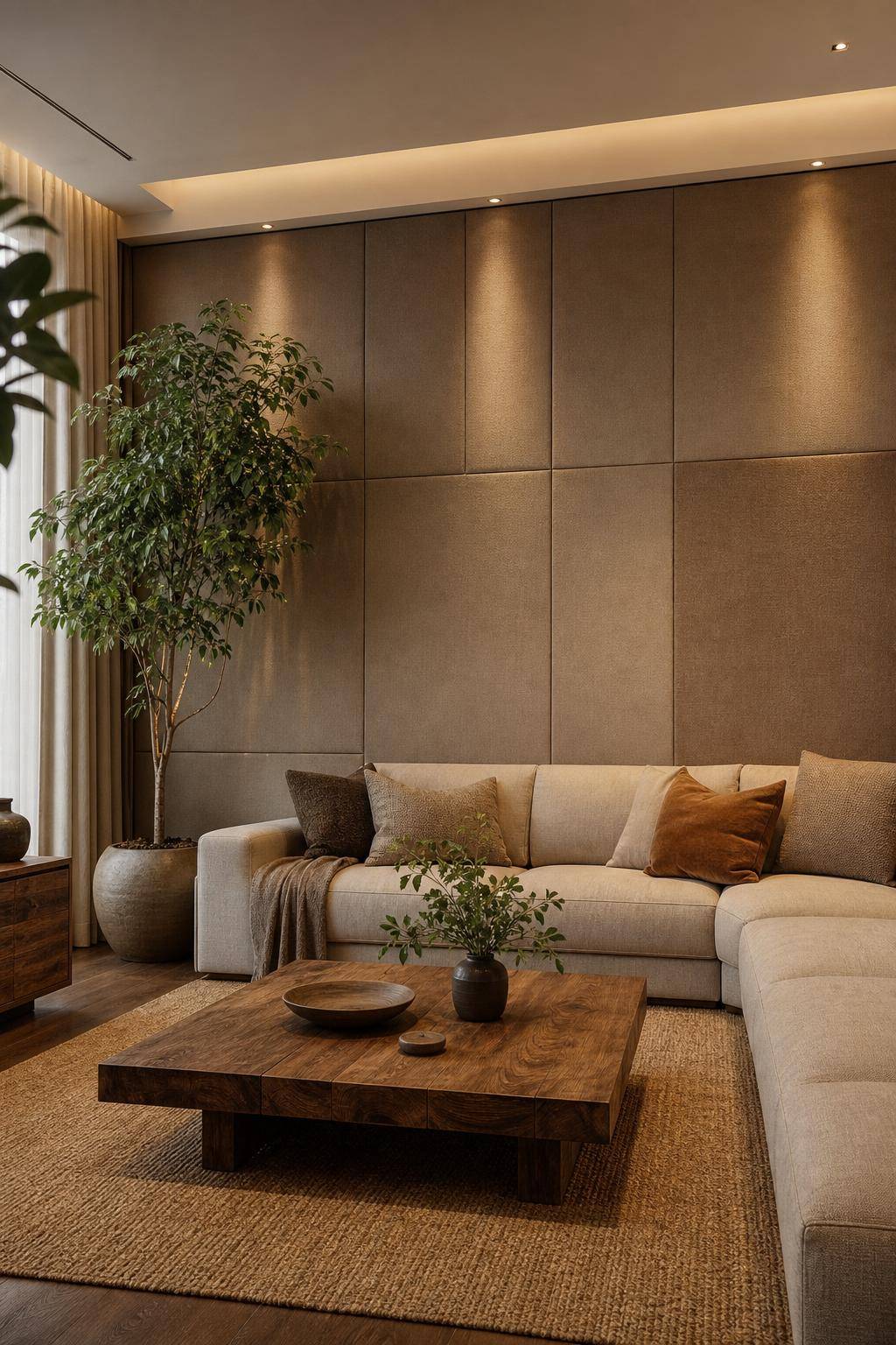 Ideen und Inspiration: Wandpaneele im Wohnzimmer- Schaffe Gemütlichkeit mit Stoffpaneelen