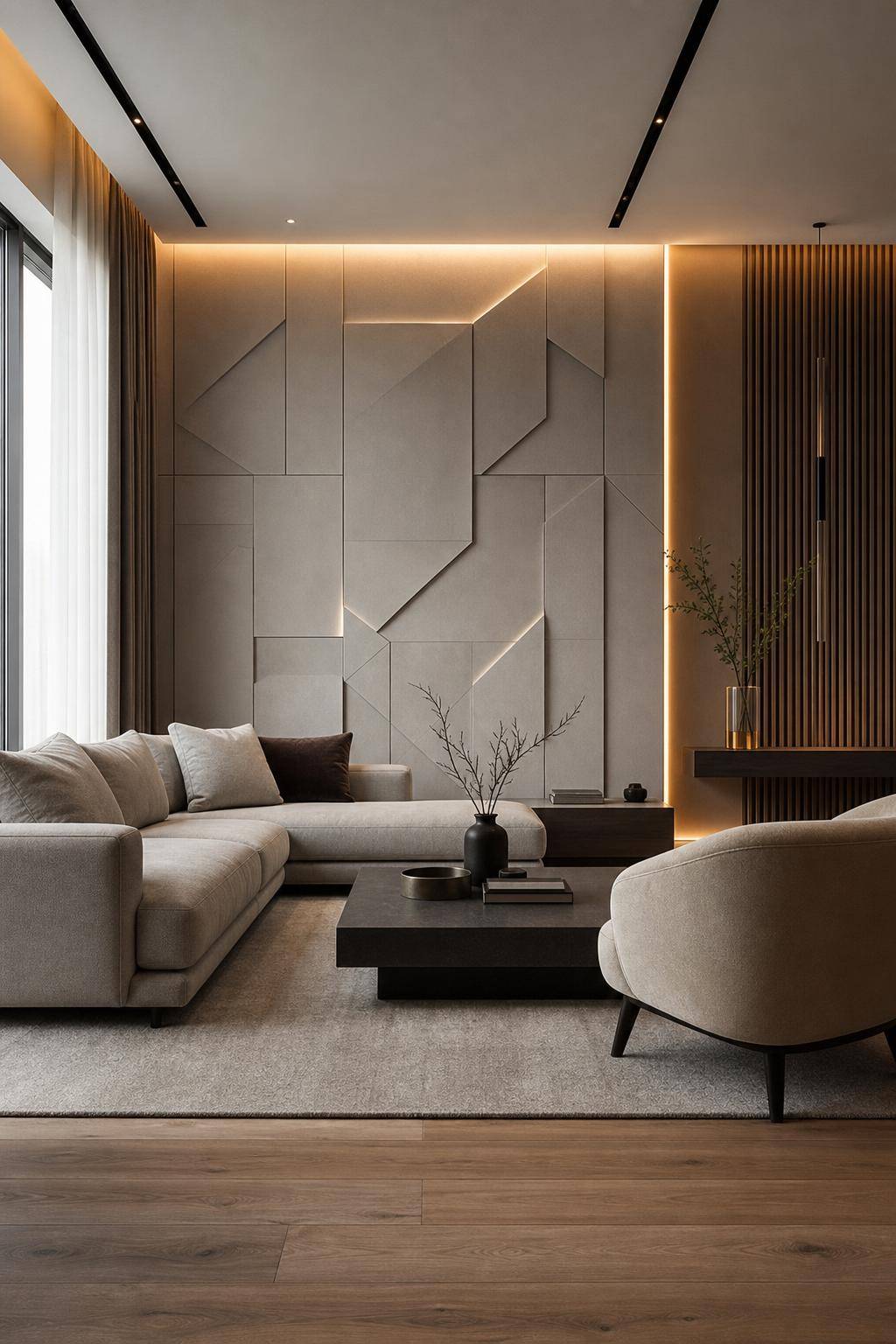 Ideen und Inspiration: Wandpaneele im Wohnzimmer- Spiele mit Licht und Schatten durch Reliefs