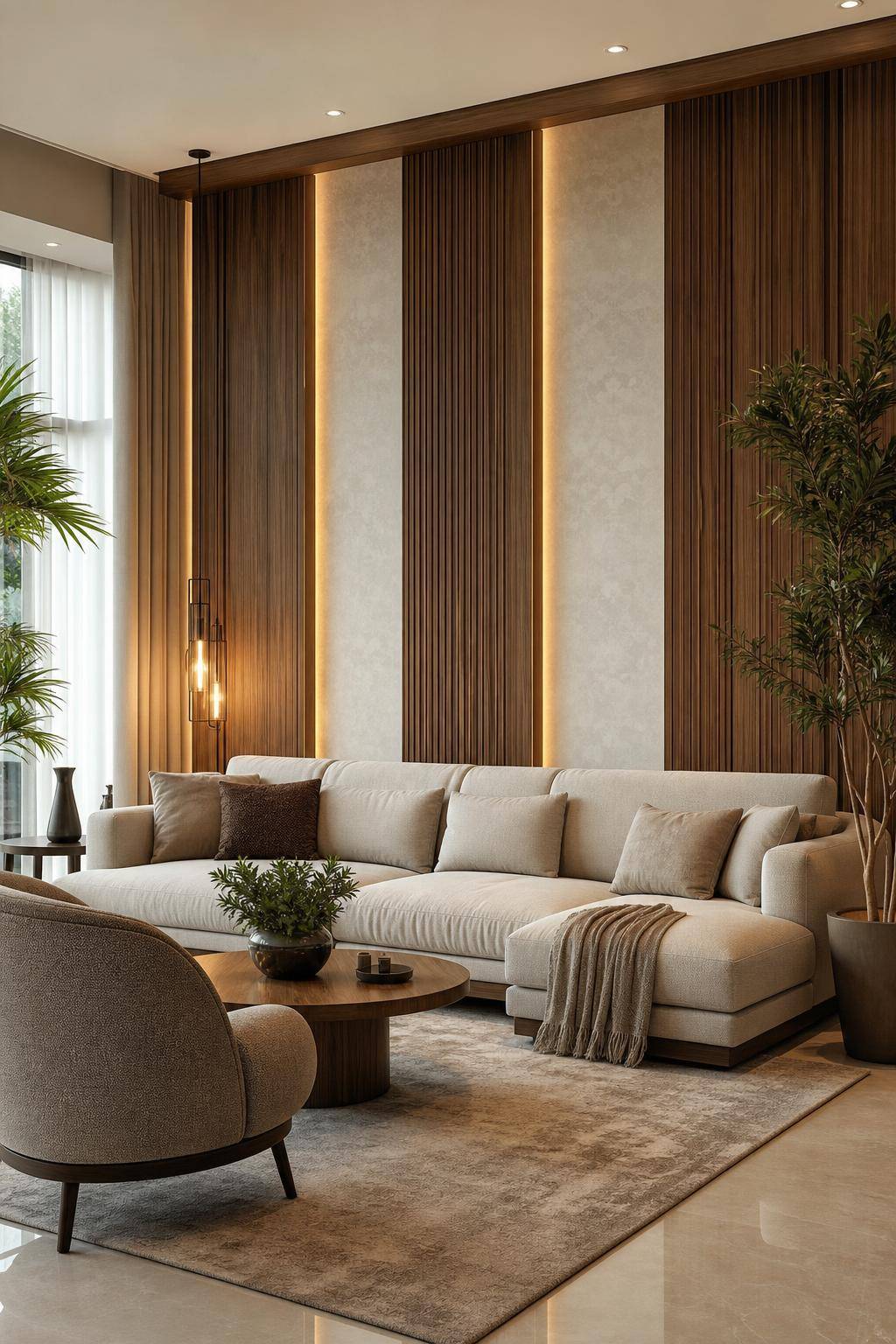 Ideen und Inspiration: Wandpaneele im Wohnzimmer- Tapeziere zwischen Paneelstreifen für Abwechslung