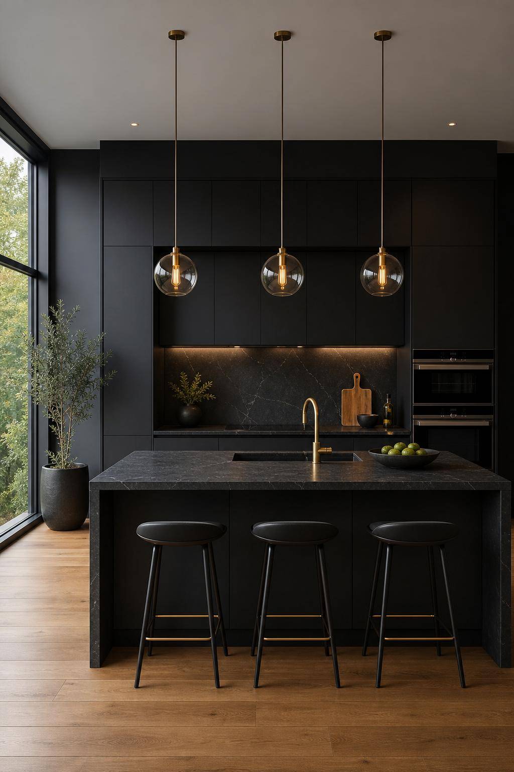 Inspiration für Küche in Schwarz- Kreiere Tiefe durch schwarze Wandfarbe