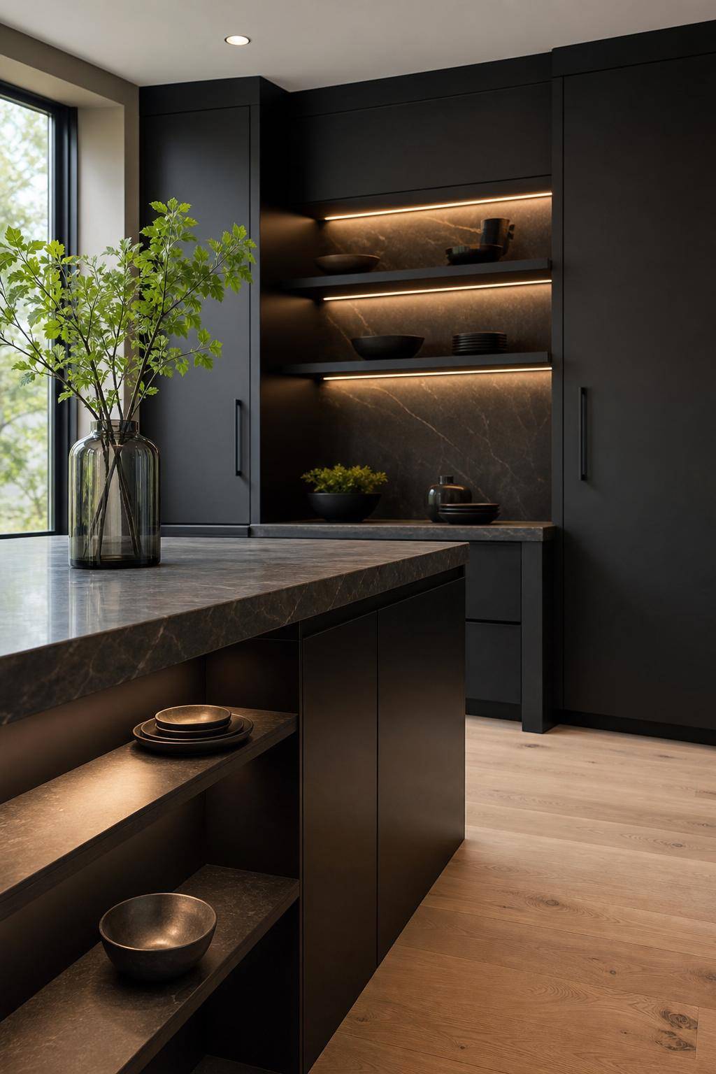 Inspiration für Küche in Schwarz- Streiche Regale schwarz für Einheitlichkeit