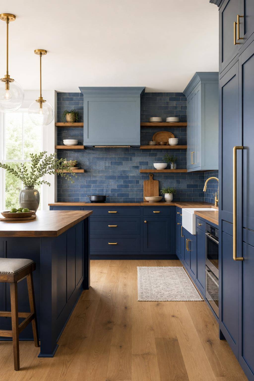 Inspiration für Küchen in Blau- Kombiniere unterschiedliche Blautöne für Tiefe