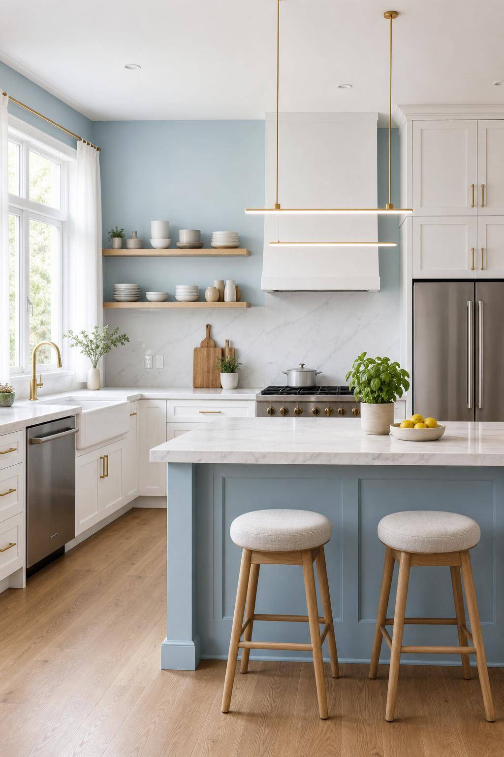 Inspiration für Küchen in Blau- Verwende sanfte Pastellblau-Nuancen an den Wänden