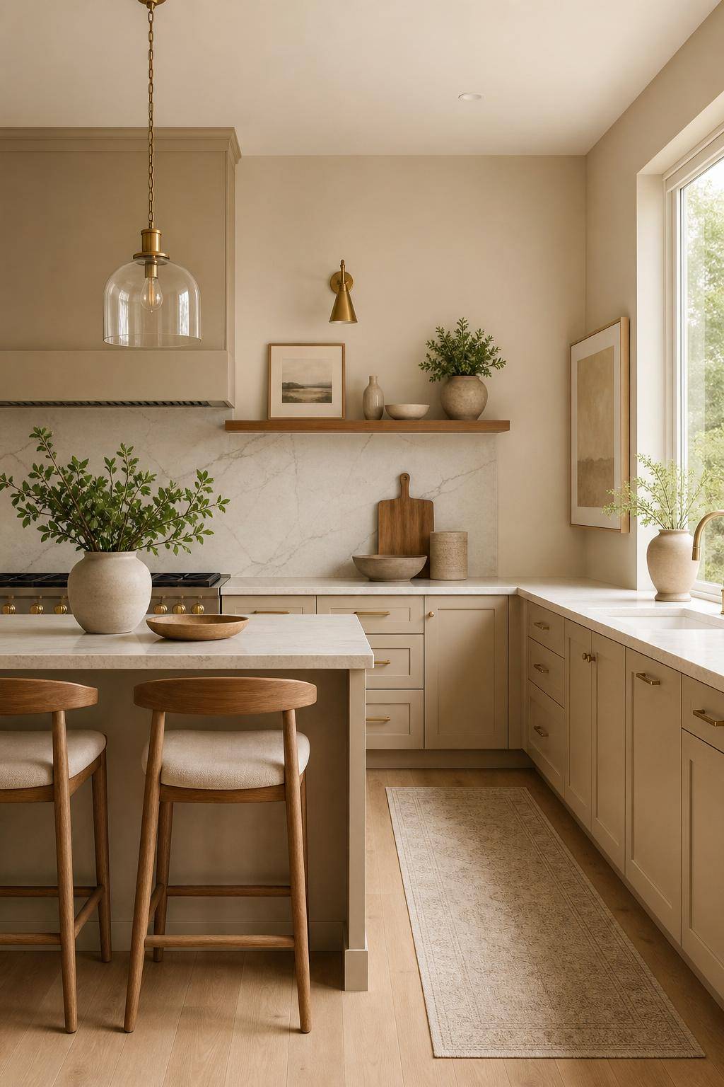 Inspiration für deine Küche in Beige- Hänge Kunstwerke in sanften Beige-Tönen auf