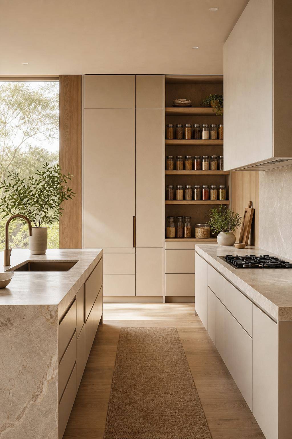 Inspiration für deine Küche in Beige- Präsentiere Gewürze in klaren Glasbehältern