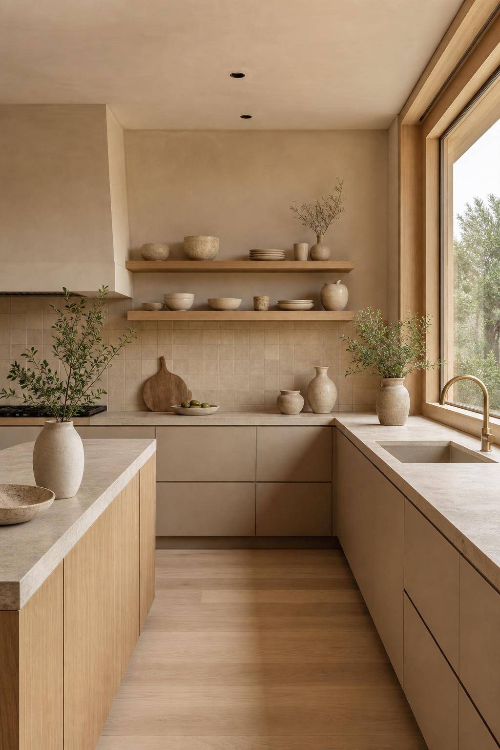Inspiration für deine Küche in Beige- Schmücke die Küche mit handgemachter Keramik