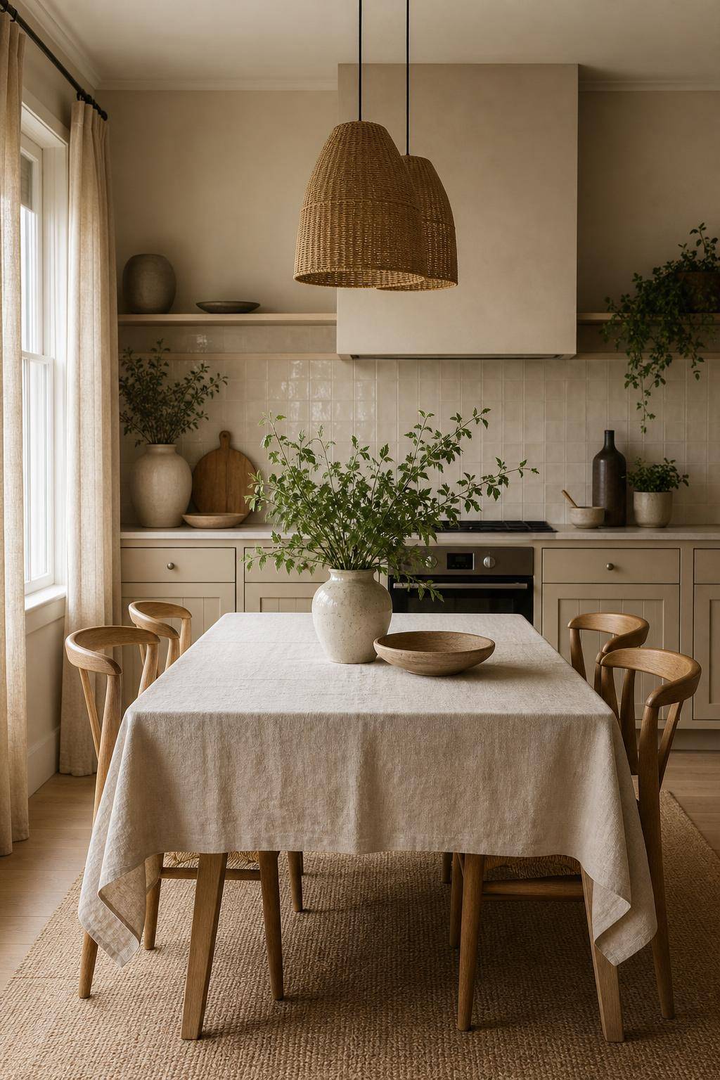 Inspiration für deine Küche in Beige- Setze auf natürliche Stoffe bei Textilien