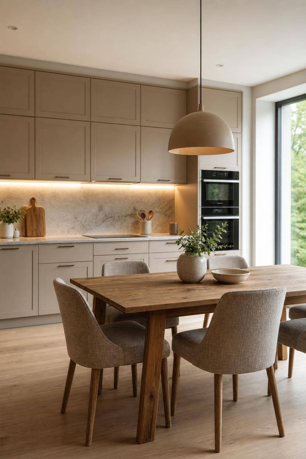 Inspiration für deine Küche in Beige- Tausche alte Stühle gegen bequeme Polsterstühle aus