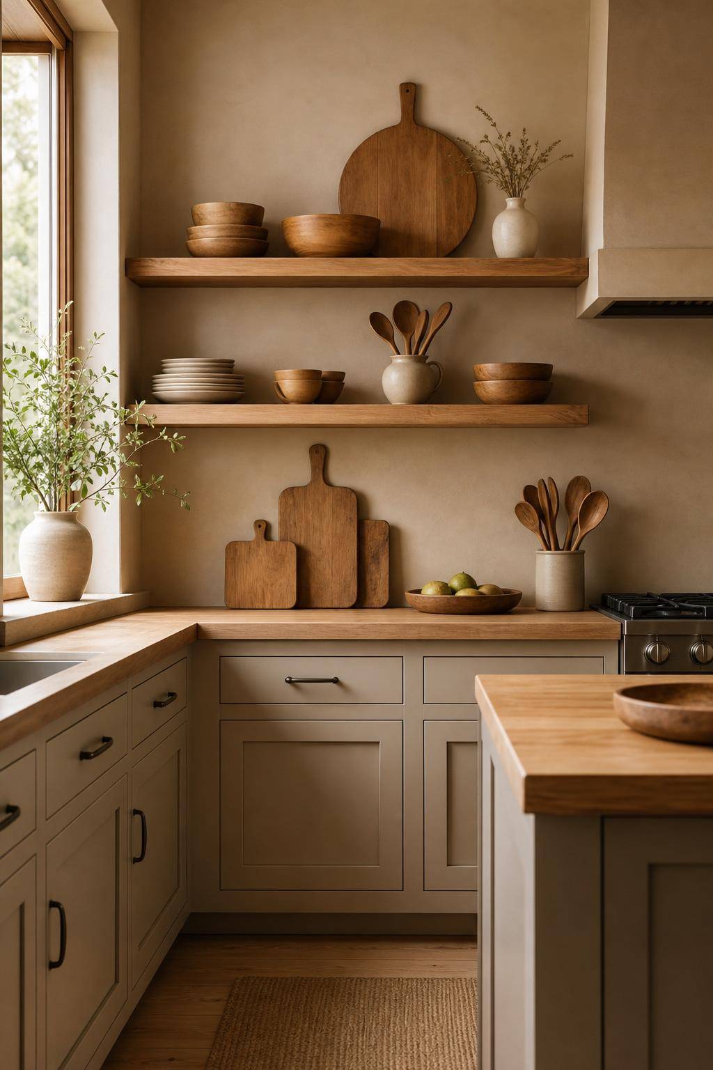 Inspiration für deine Küche in Beige- Wähle Küchenutensilien aus Holz für warme Akzente